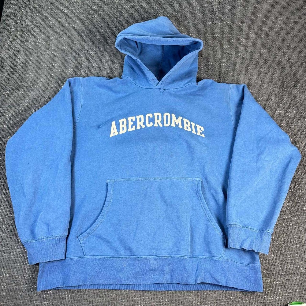 Abercrombie & Fitch Vintage Hoodie Mens XXL Blue Y2K Distressed Pullover